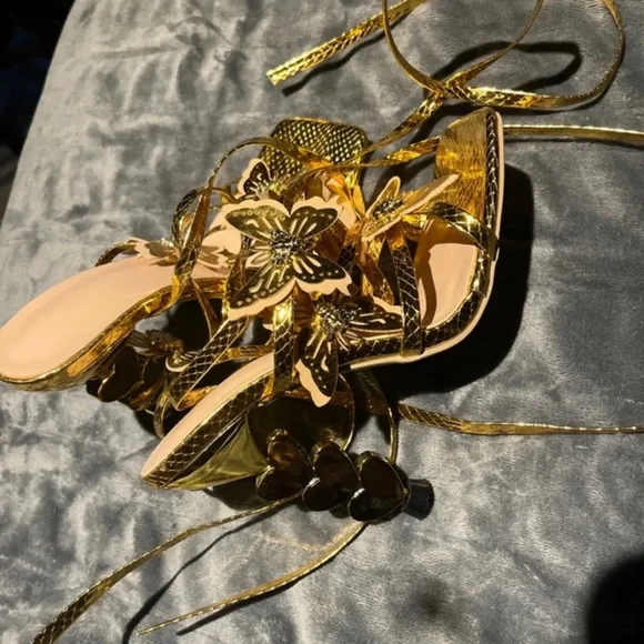 Gold Butterfly Lace-Up High Heel Sandals by - Picture 2 of 5
